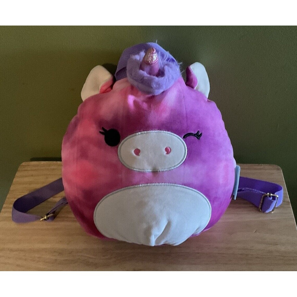 Squishmallows LOLA UNICORN 10" Plush Backpack‎ Zipper Pocket Hot Pink/Purple